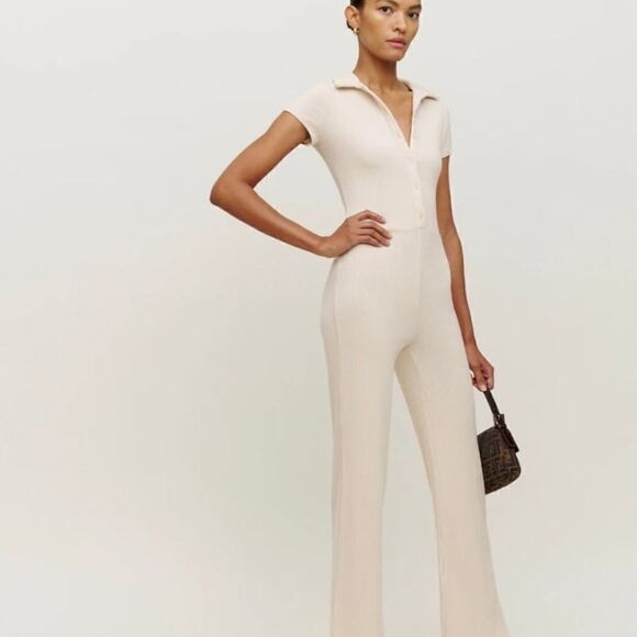 Reformation Leilani Cream Jumpsuit Short Sleeves Size XS - Picture 3 of 11